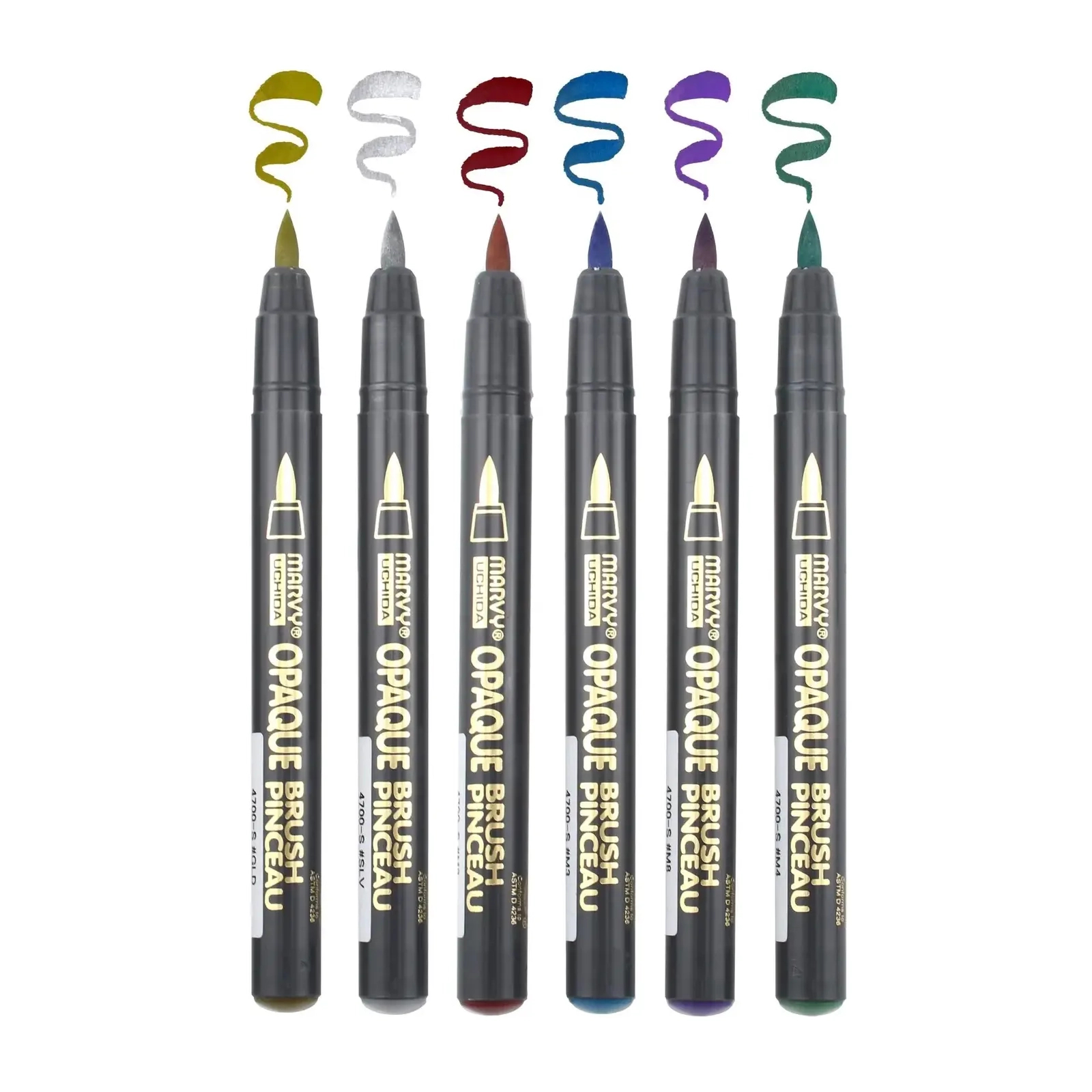Маркер Marvy Набор маркеров на водной основе Opaque Brush, металлики, 6 цветов (752481951820) изображение 3