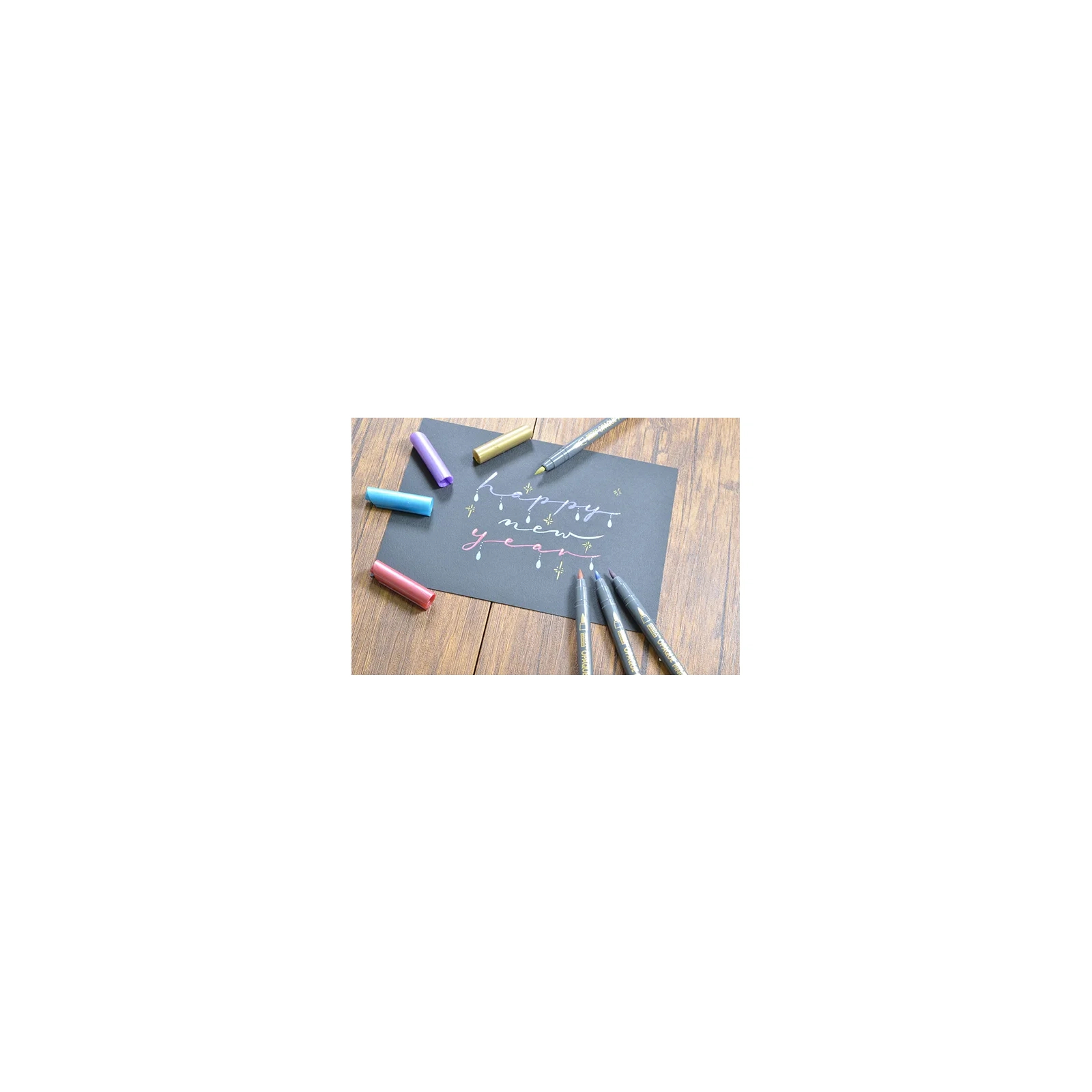 Маркер Marvy Набір маркерів на водній основі Opaque Brush, металіки, 6 кольорів (752481951820) зображення 6