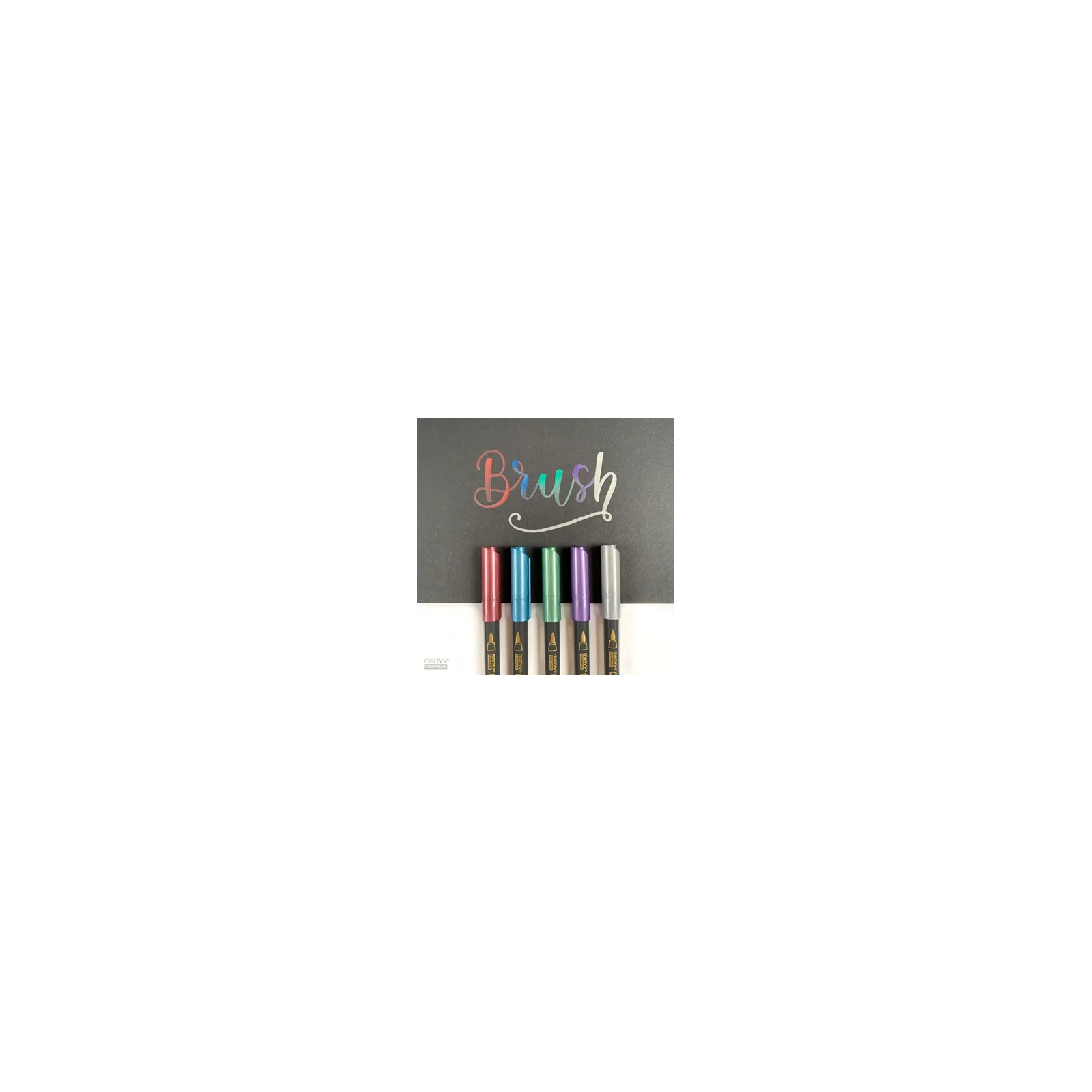 Маркер Marvy Набір маркерів на водній основі Opaque Brush, металіки, 6 кольорів (752481951820) зображення 7