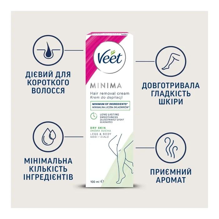Крем для депиляции Veet Minima для сухой кожи с Экстрактом огурца и Листьями шалфея 100 мл (5000146980339) изображение 2