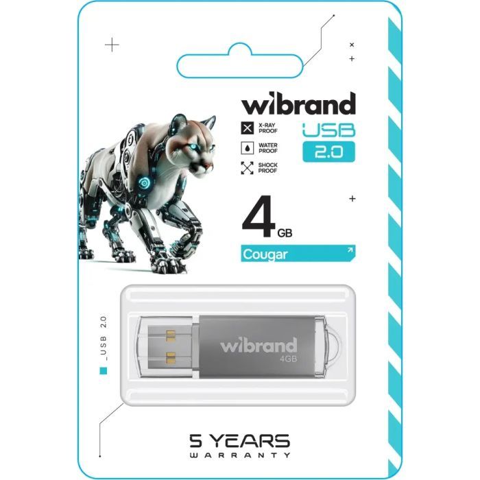 USB флеш накопитель Wibrand 4GB Cougar BlackUSB 2.0 (WI2.0/CU4P1B) изображение 2