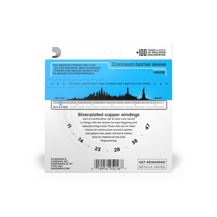 Струны для гитары D'Addario Silk & Steel Folk Regular Light (11-47) (EJ40) изображение 3
