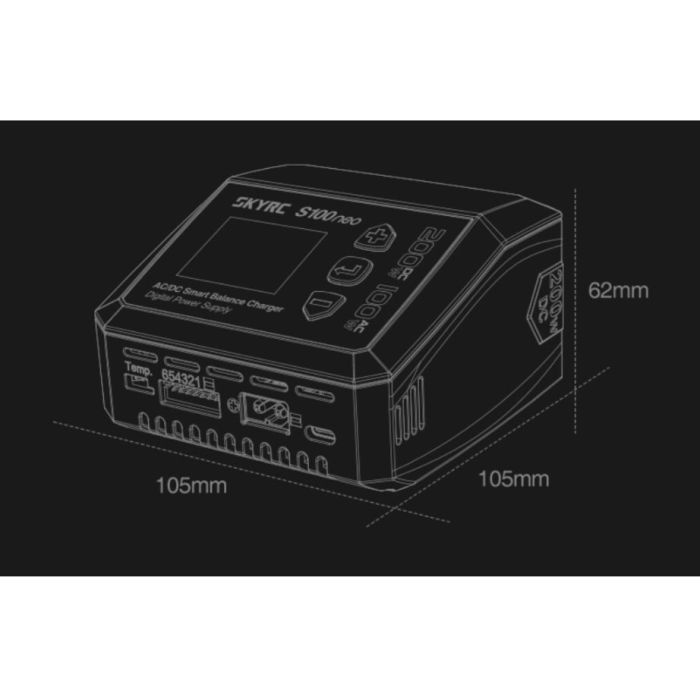 Зарядное устройство для дрона SkyRc S100 Neo LiPo 1-6s 200W AC/DC 200W (S100neo) изображение 8