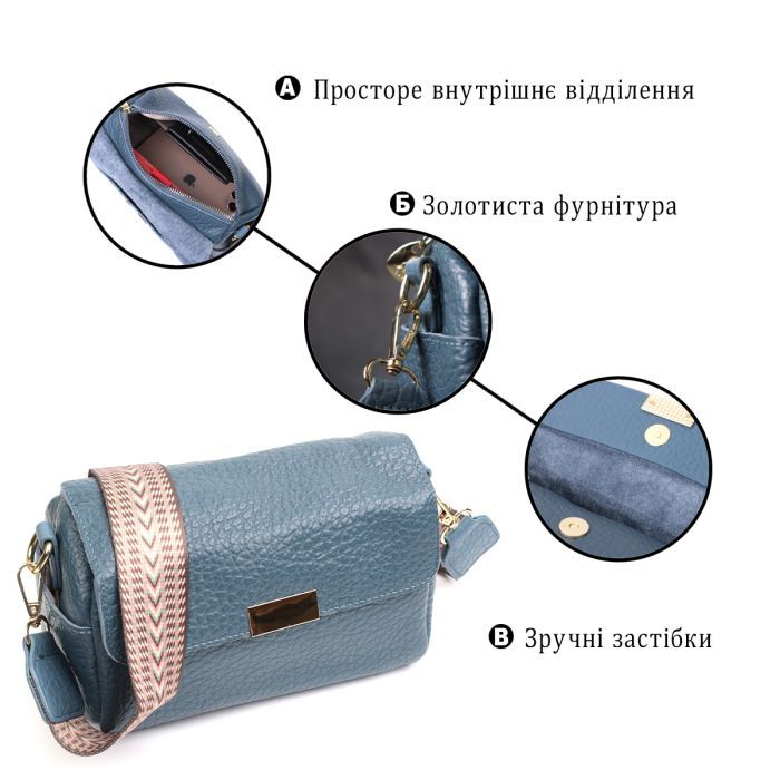 Сумка Vintage Шкіряна жіноча Синя (22402) зображення 4