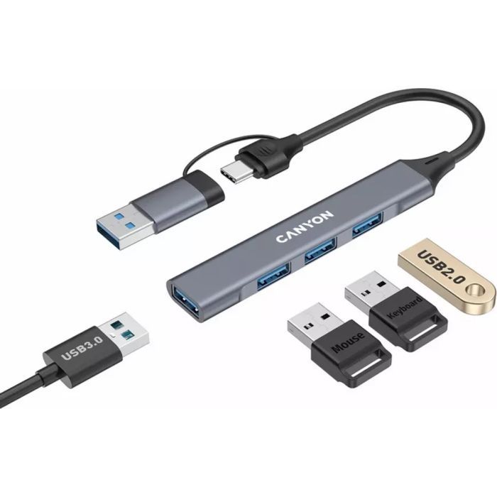 Концентратор Canyon hub DS-02 4in1 USB-A/C Grey (CNS-TDS02G) зображення 3