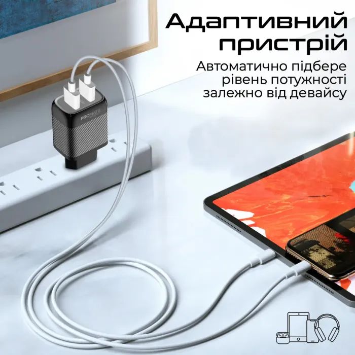 Зарядний пристрій Promate biplug-qc3.eu-bk зображення 5
