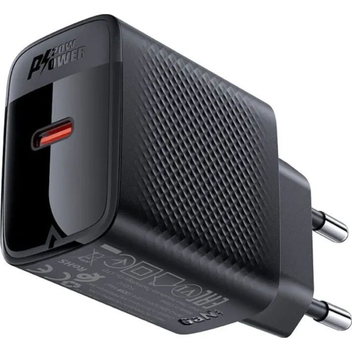 Зарядний пристрій Acefast USB-C 20W + Type-C cable A82 Fast Charger Black (6974316280057) зображення 3