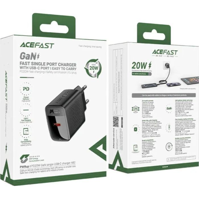 Зарядний пристрій Acefast USB-C 20W + Type-C cable A82 Fast Charger Black (6974316280057) зображення 6