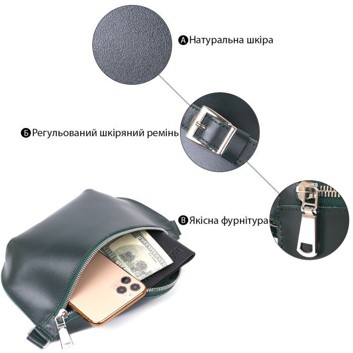 Сумка Shvigel Кожаная на пояс Зеленая (16390) изображение 4