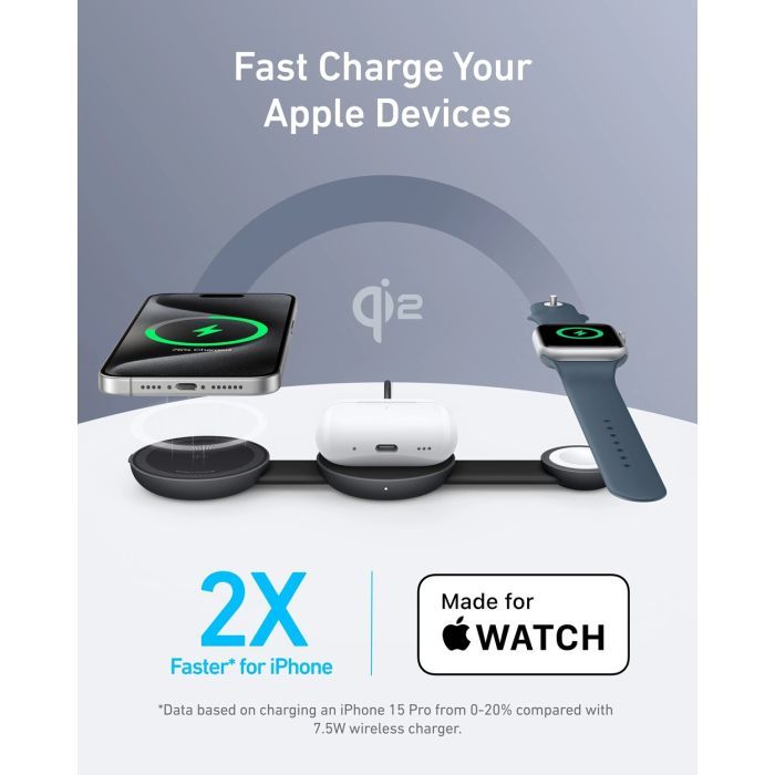 Зарядний пристрій Anker MagGo Wireless Charging Pad 15W 3-in-1 Foldable Black (B25M8H11) зображення 3