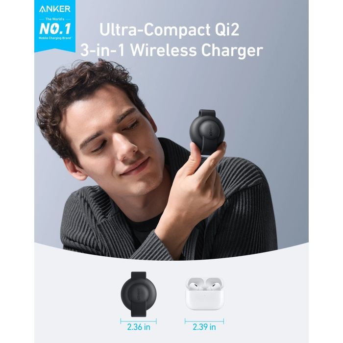 Зарядний пристрій Anker MagGo Wireless Charging Pad 15W 3-in-1 Foldable Black (B25M8H11) зображення 5