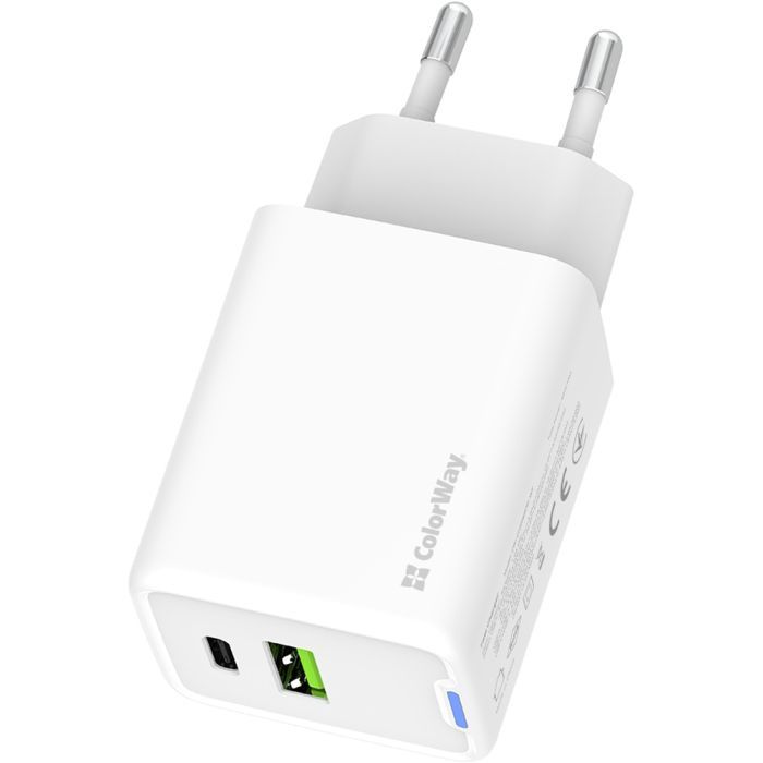 Зарядний пристрій ColorWay C101E GaN Mini 45W PD PPS USB-C + USB-A QC4.0 white (CW-CHS060PD-WT) зображення 4
