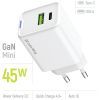 Зарядний пристрій ColorWay C101E GaN Mini 45W PD PPS USB-C + USB-A QC4.0 white (CW-CHS060PD-WT) зображення 7