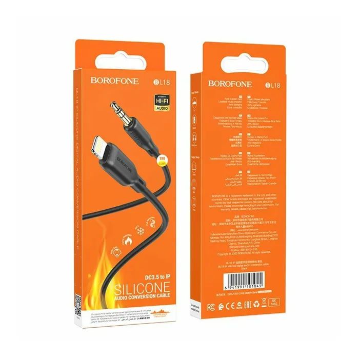 Кабель мультимедійний Lightning to 3.5mm M 1.0m silicone black BOROFONE (6941991101045) зображення 3
