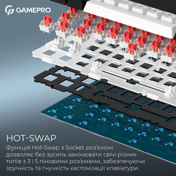 Клавіатура GamePro Asgard Valhalla MK160W Pro 75 RGB Wireless/Bluetooth/USB White (MK160W Pro) зображення 9