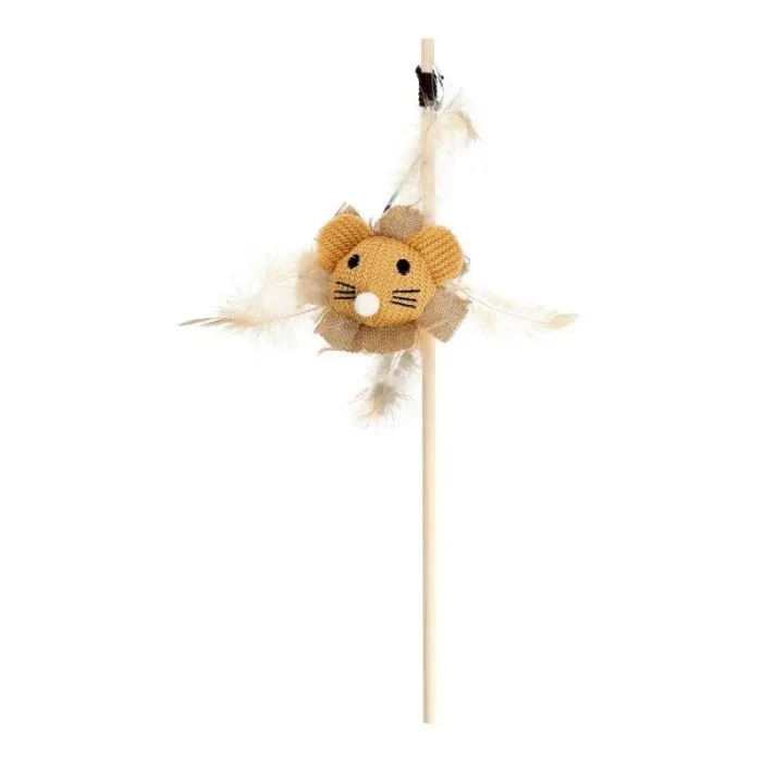 Іграшка для котів Hippie Pet Вудка з мишенятком коричнева 40 см (HIPCW2303011)