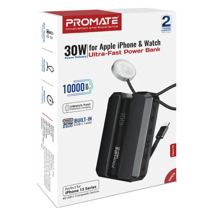 Батарея універсальна Promate 10000mAh PD/30W, iWatch charging (neo-10.black) зображення 2