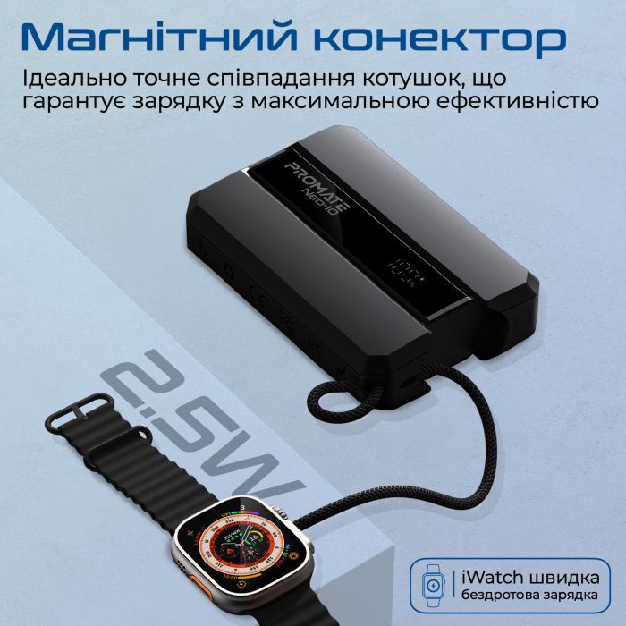 Батарея універсальна Promate 10000mAh PD/30W, iWatch charging (neo-10.black) зображення 7