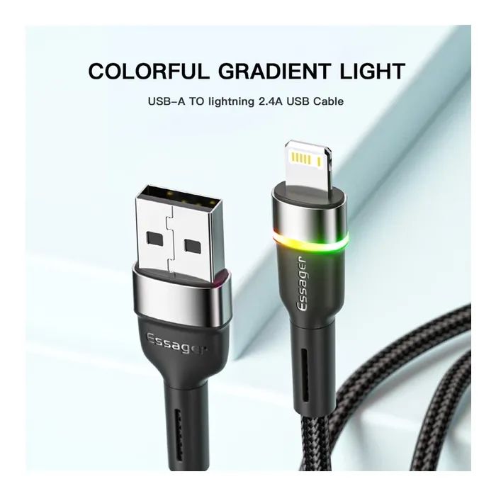 Дата кабель USB 2.0 AM to Lightning 1.0m 2.4A black Essager (EXCL-XCD01) изображение 3