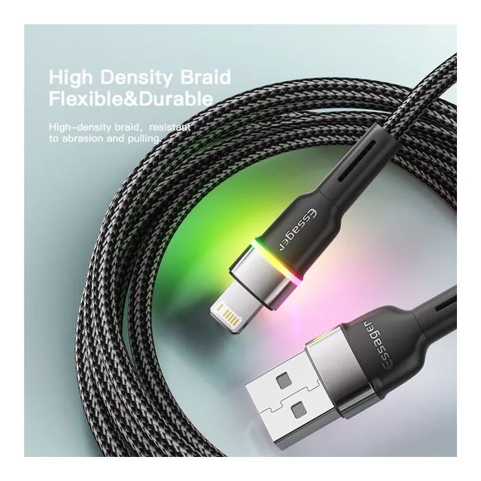 Дата кабель USB 2.0 AM to Lightning 1.0m 2.4A black Essager (EXCL-XCD01) изображение 4