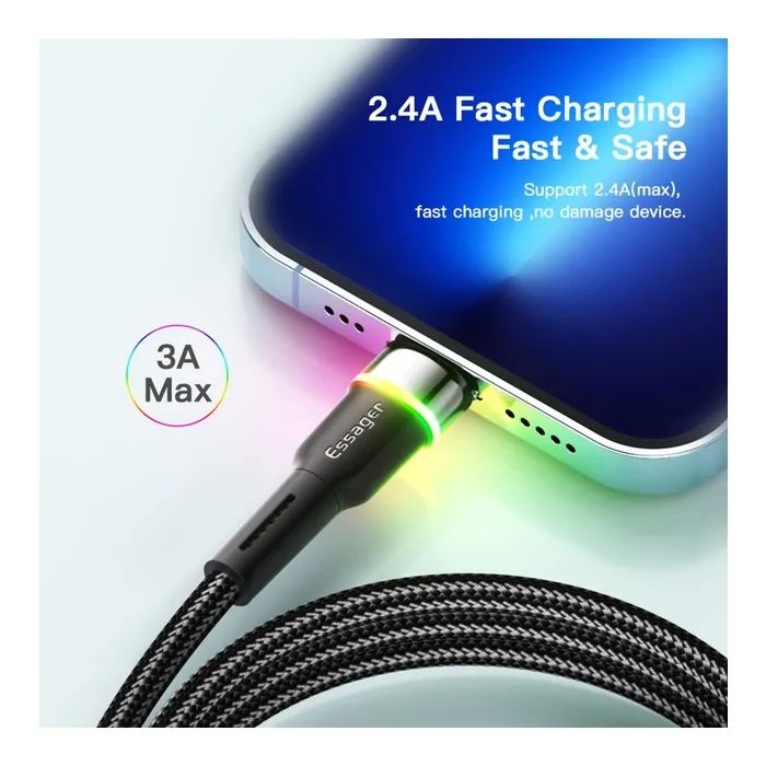 Дата кабель USB 2.0 AM to Lightning 1.0m 2.4A black Essager (EXCL-XCD01) изображение 5