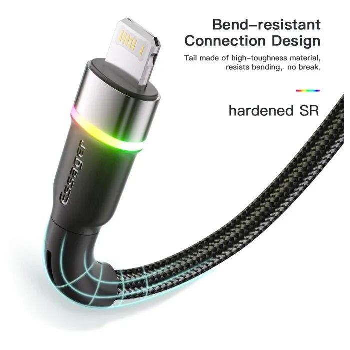 Дата кабель USB 2.0 AM to Lightning 1.0m 2.4A black Essager (EXCL-XCD01) изображение 9