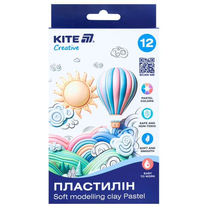 Пластилін Kite Creative Pastel восковий, 12 кольорів, 200 г (K-086-P)