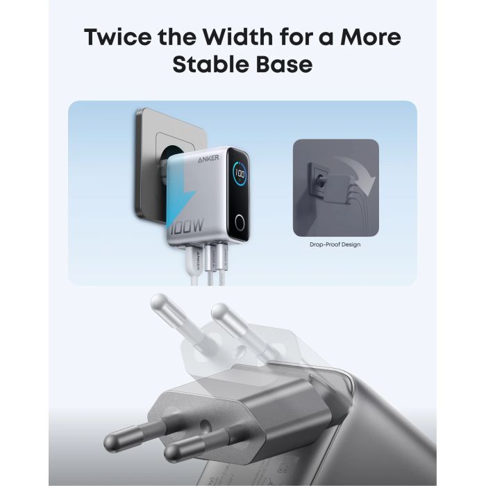 Зарядний пристрій Anker 2xUSB-C PD100W + 1xUSB GaN w Display + cable USB-C silver (B121BG41) зображення 6