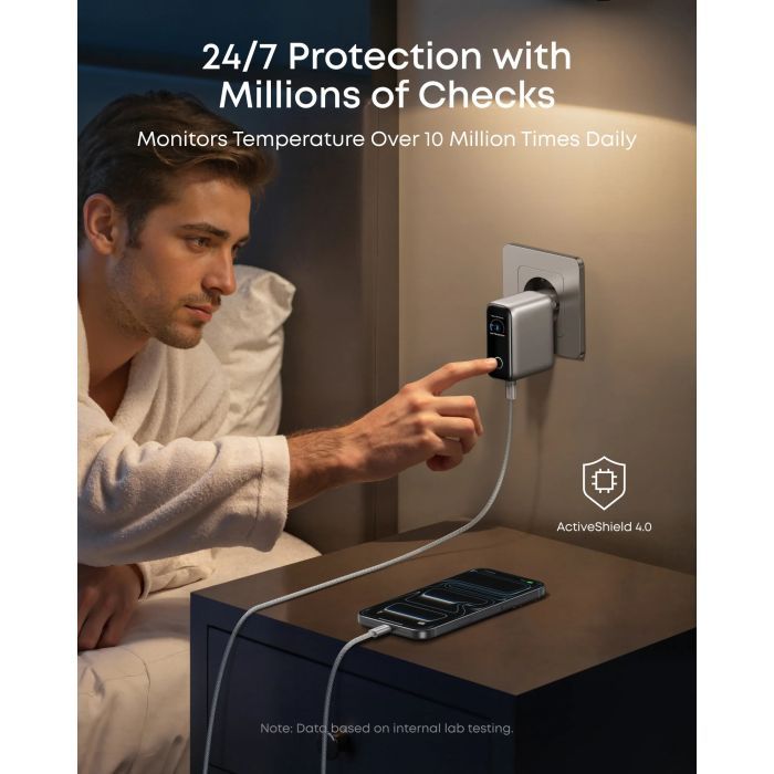 Зарядний пристрій Anker 2xUSB-C PD100W + 1xUSB GaN w Display + cable USB-C silver (B121BG41) зображення 7