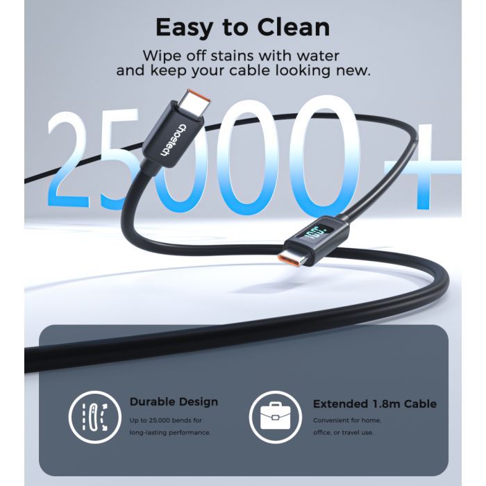 Дата кабель USB-C to USB-C 1.2m PD100W digital display silicone Choetech (XCC-1064) зображення 8