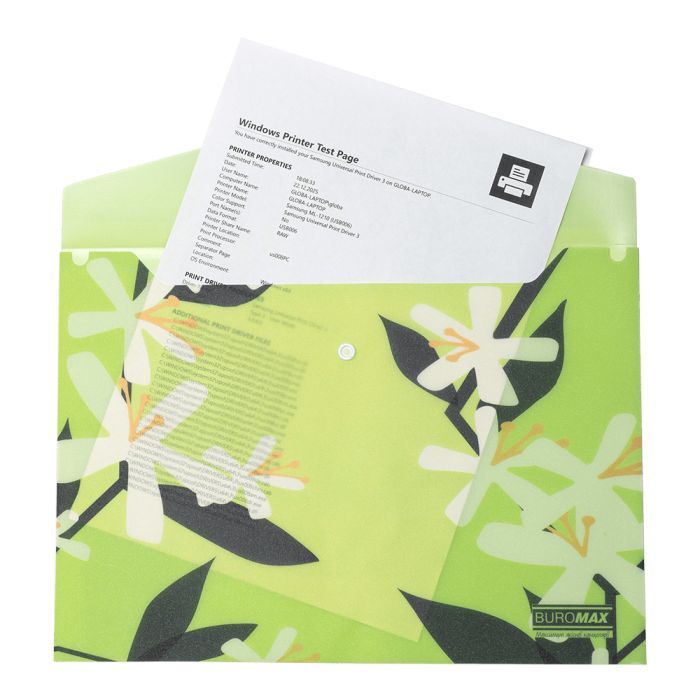 Папка - конверт Buromax А4 на кнопці, PLUMERIA ARABESKI, напівпрозора, салатова (BM.3943-15) зображення 2