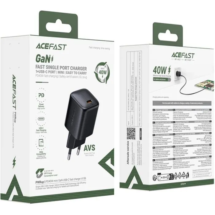 Зарядное устройство Acefast A136 USB-C PD40W GaN black (6974316286233) изображение 2