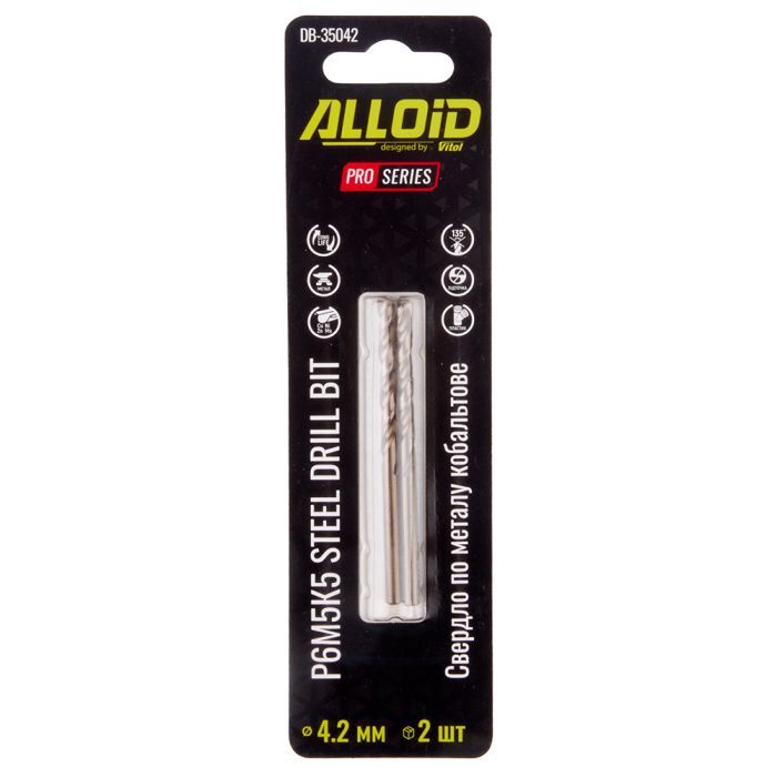 Сверло Alloid Pro, по металлу, кобальтовое, 3.2мм, Р6М5К5, 2шт. (DB-35032) изображение 2