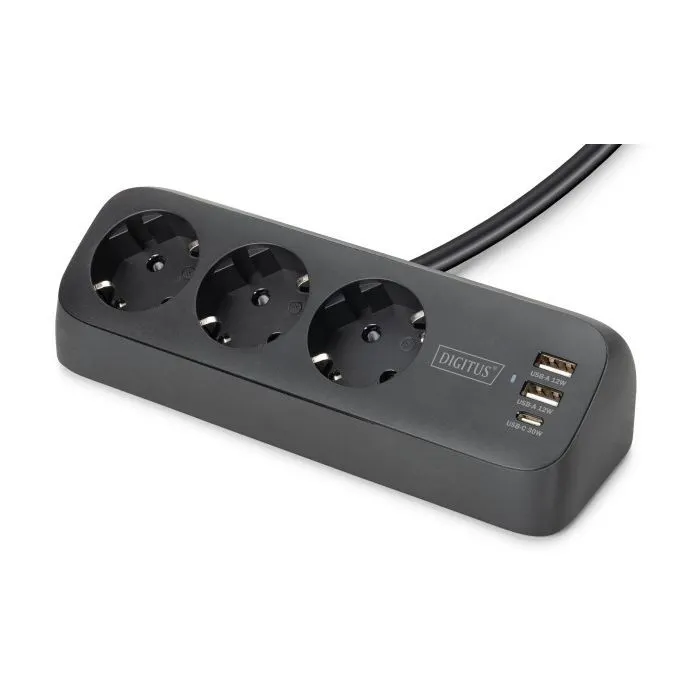 Мережевий фільтр живлення Digitus 3 розетки, 2xUSB-A, 1xUSB-C,1.5м, Black (DA-70625)