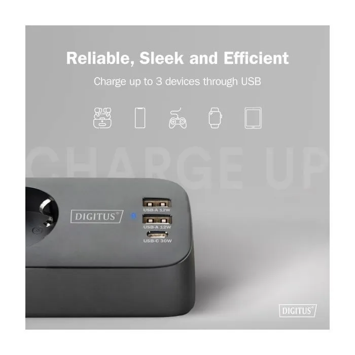 Мережевий фільтр живлення Digitus 3 розетки, 2xUSB-A, 1xUSB-C,1.5м, Black (DA-70625) зображення 7