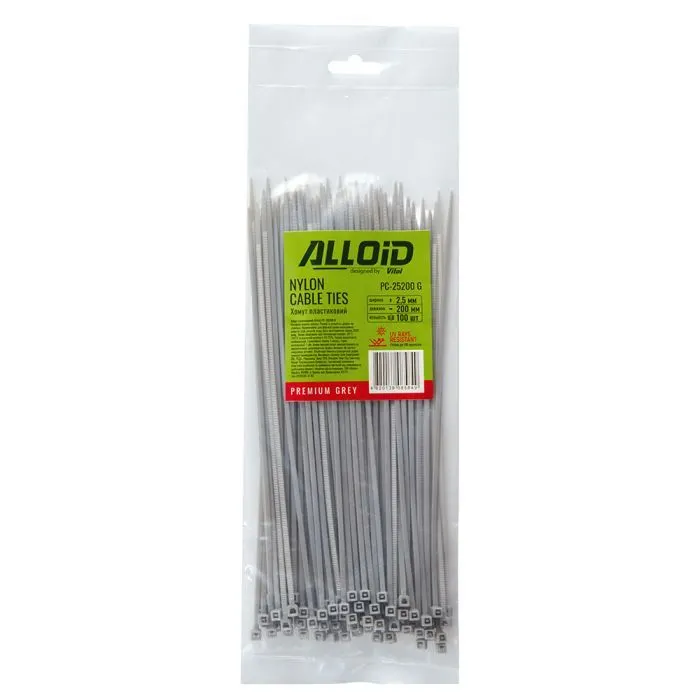 Стяжка Alloid 2.5х200мм, пластик, 100шт./уп., серый (PC-25200G) изображение 4