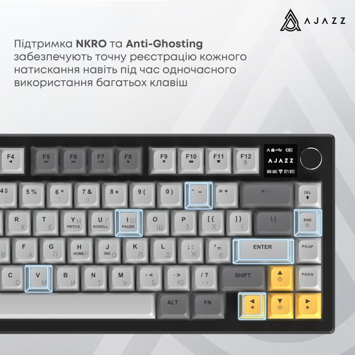 Клавіатура Ajazz AF82 Wireless/Bluetooth/USB UA Black/White (AF82-BW) зображення 10