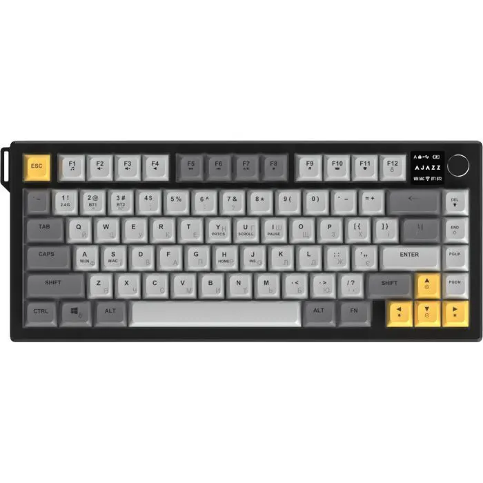 Клавіатура Ajazz AF82 Wireless/Bluetooth/USB UA Black/Gray/Yellow (AF82-BGY) зображення 2