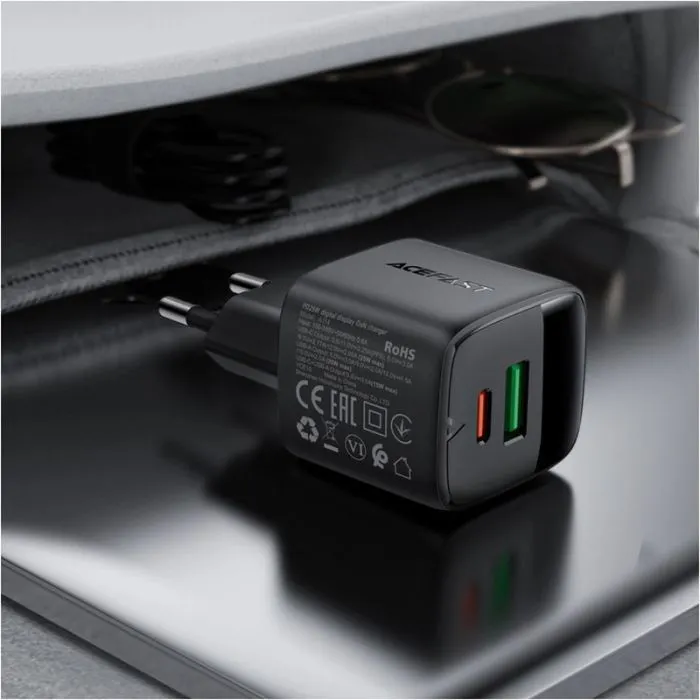 Зарядний пристрій Acefast 1xUSB-C + 1xUSB 25W GaN with digital display black (6974316284437) зображення 7