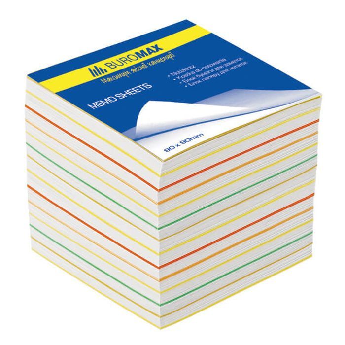 Бумага для заметок Buromax Rainbow JOBMAX 90х90х70мм, unglued (BM.2249)