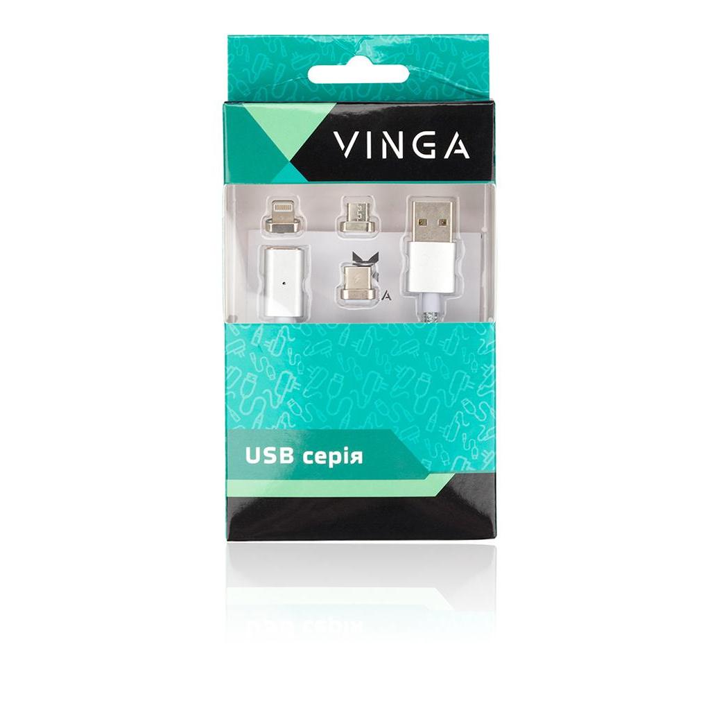 Дата кабель USB 2.0 AM to Lightning + Micro 5P + Type-C 1.0m Vinga (Magnetic 3in1) зображення 4
