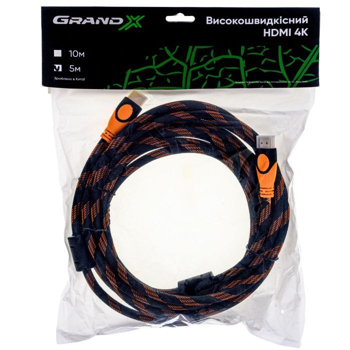 Кабель мультимедійний HDMI to HDMI 5.0m 4K Grand-X (HDN05-4K) зображення 3