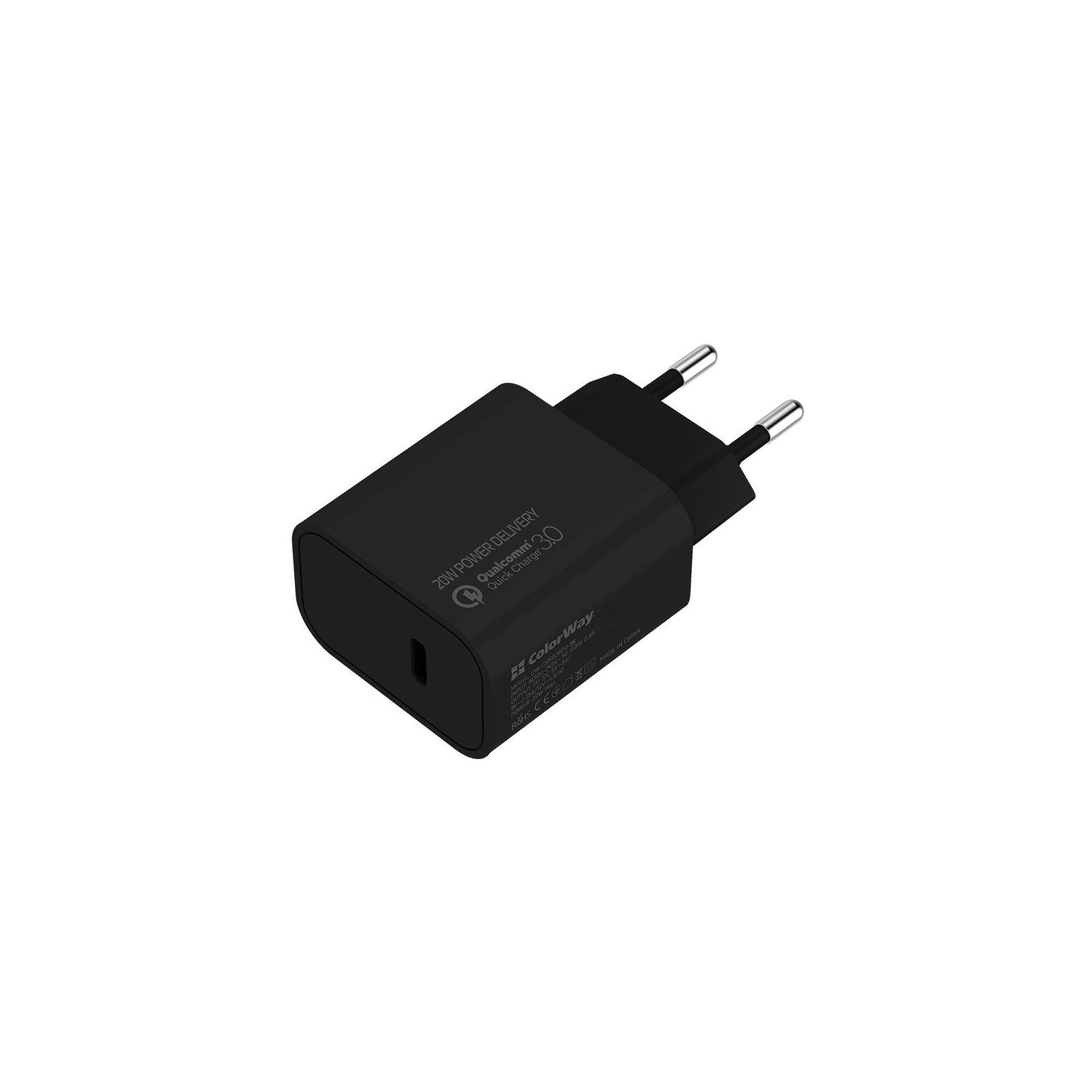Зарядний пристрій ColorWay Power Delivery Port USB Type-C (20W) V2 black (CW-CHS026PD-BK)