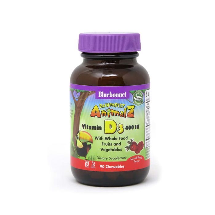 Витамин Bluebonnet Nutrition Витамин D3 400IU для Детей, Вкус Ягод, Rainforest Animalz, (BLB-00194)