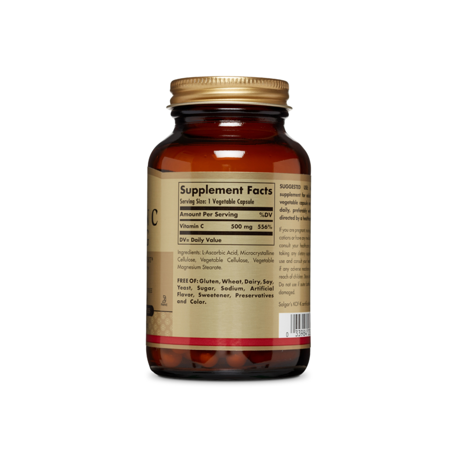 Вітамін Solgar Вітамін C, 500 мг, Vitamin C, 500 mg, 100 вегетаріанських ка (SOL-03260) зображення 2