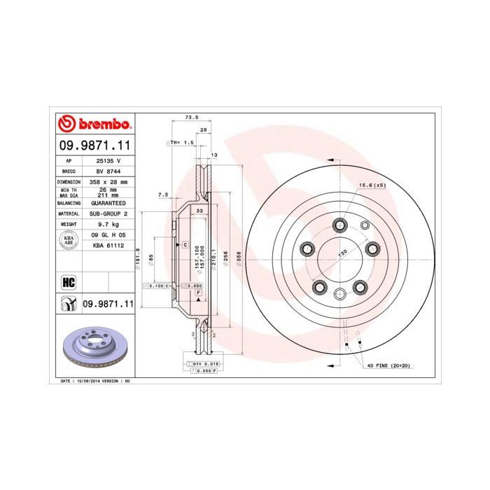 Гальмівний диск Brembo 09.9871.11