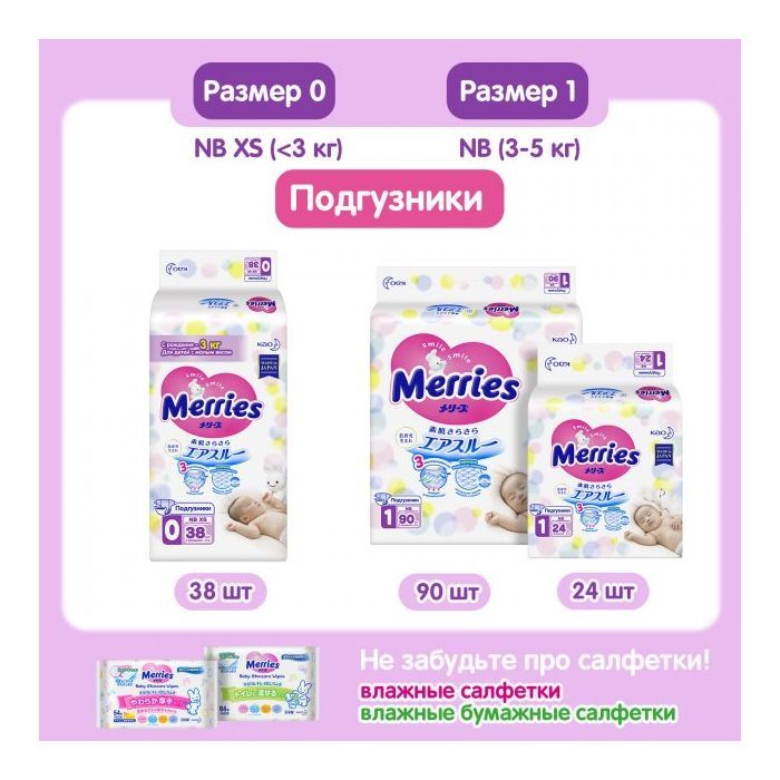 Подгузники Merries для новорожденных Merries NB 0-5 кг 90 шт (4901301230782) изображение 11
