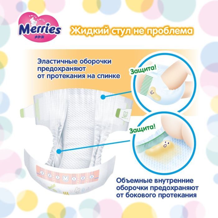 Подгузники Merries для новорожденных Merries NB 0-5 кг 90 шт (4901301230782) изображение 5