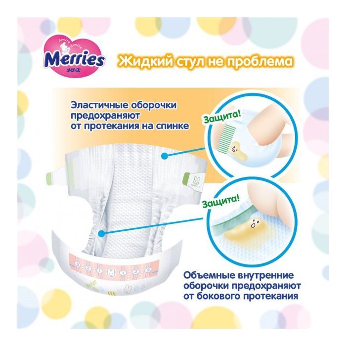 Подгузники Merries для новорожденных Merries NB 0-5 кг 90 шт (4901301230782) изображение 7