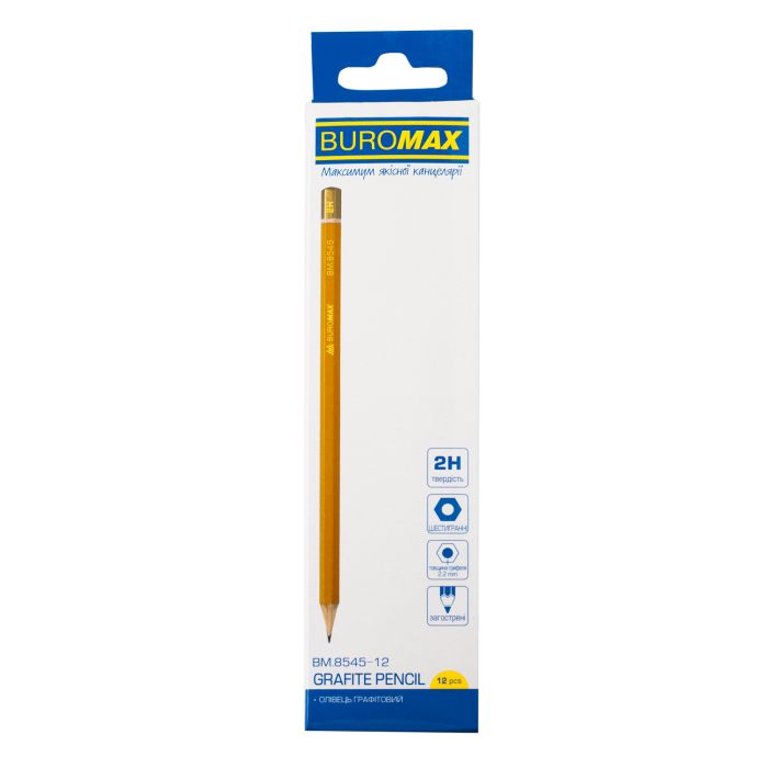 Карандаш графитный Buromax Professional 2H без резинки Желтый (BM.8545-12) изображение 2